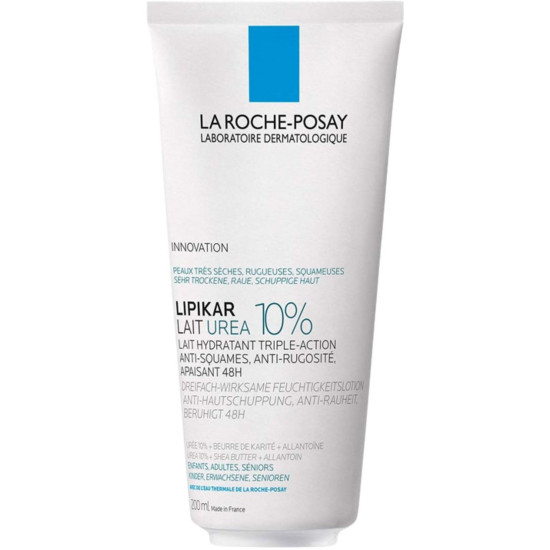 LA ROCHE-POSAY LIPIKAR LAIT UREA 10% хидратиращ лосион за тяло с тройно действие 48 часа за суха лющеща се кожа и сърбеж 200 мл