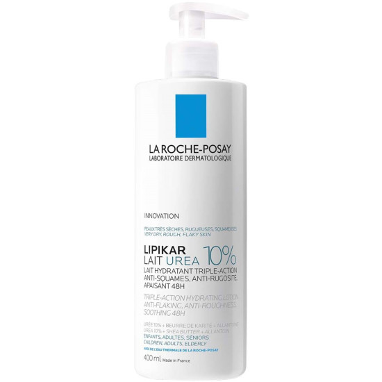 LA ROCHE-POSAY LIPIKAR LAIT UREA 10% хидратиращ лосион за тяло с тройно действие 48 часа за суха лющеща се кожа и сърбеж 400 мл