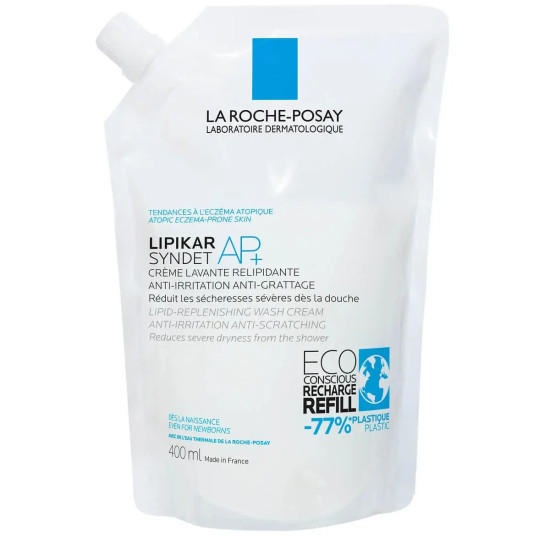 LA ROCHE-POSAY LIPIKAR SYNDET AP+ измиващ крем против раздразнения и сърбеж за лице и тяло за суха атопична кожа 400 мл REFILL
