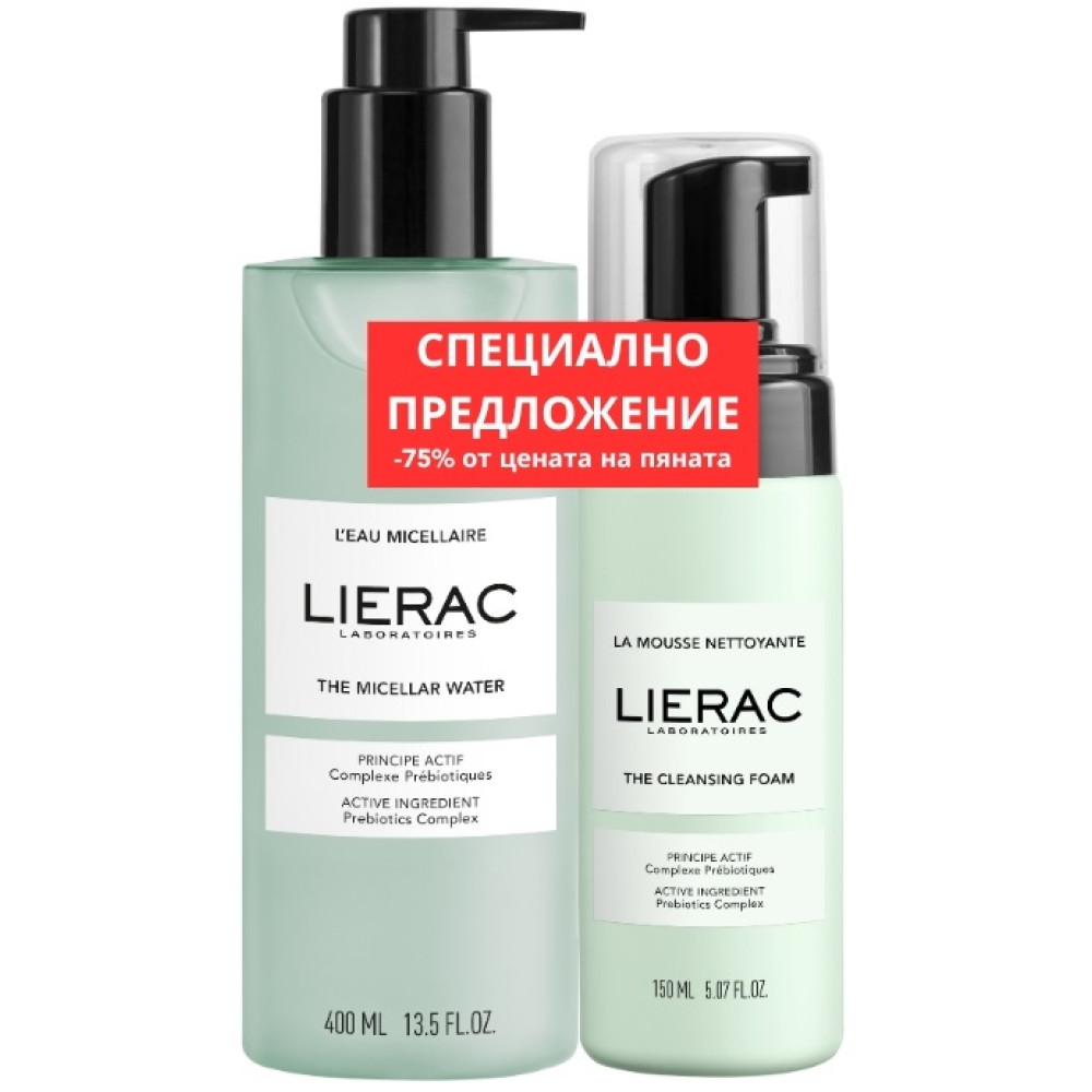 LIERAC ПРОМО КОМПЛЕКТ THE MICELLAR WATER мицеларна вода 400 мл + THE CLEANSING FOAM почистваща пяна за лице 150 мл - Грижа за лицето