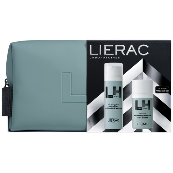 LIERAC HOMME КОМПЛЕКТ крем за лице против бръчки за мъже 50 мл + Дезодорант рол-он 50 мл + НЕСЕСЕР