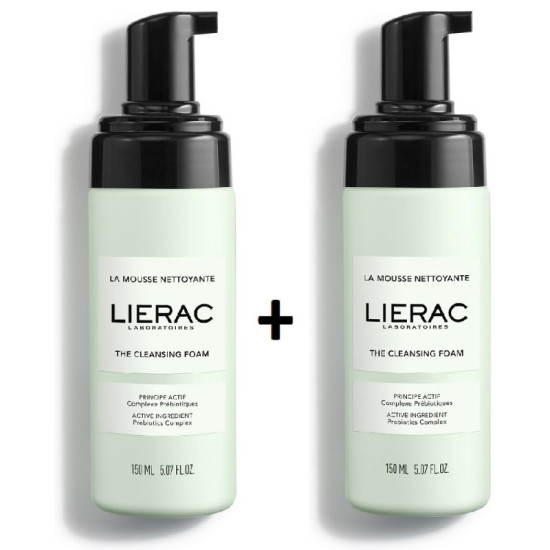 LIERAC DUO КОМПЛЕКТ THE CLEANSING FOAM почистваща и успокояваща пяна за лице за всеки тип кожа 2 х 150 мл