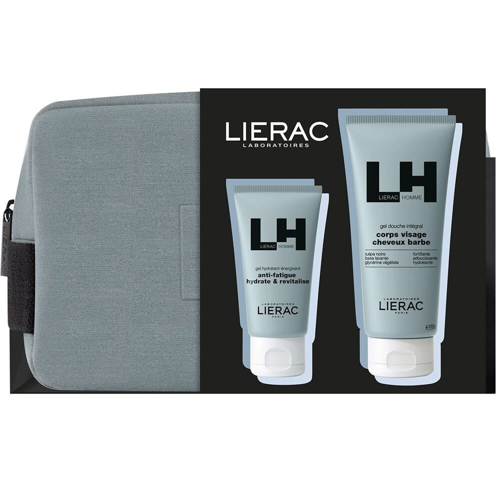 LIERAC HOMME КОМПЛЕКТ ЗА МЪЖЕ: НЕСЕСЕР + хидратиращ гел-крем за лице за мъже 50 мл + душ-гел 4в1 за лице коса брада и тяло 200мл - Грижа за лицето и тялото