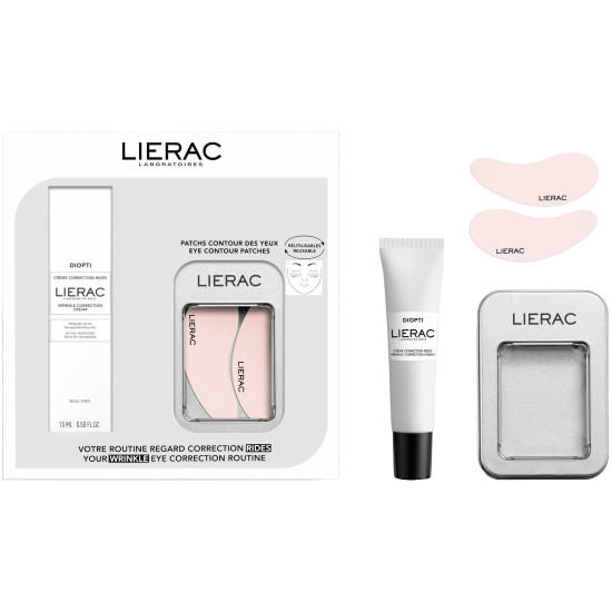 LIERAC DIOPTI КОМПЛЕКТ ANTI-WRINKLES крем против бръчки около очите 15 мл + пачове за околоочен контур многократна употреба 2 бр