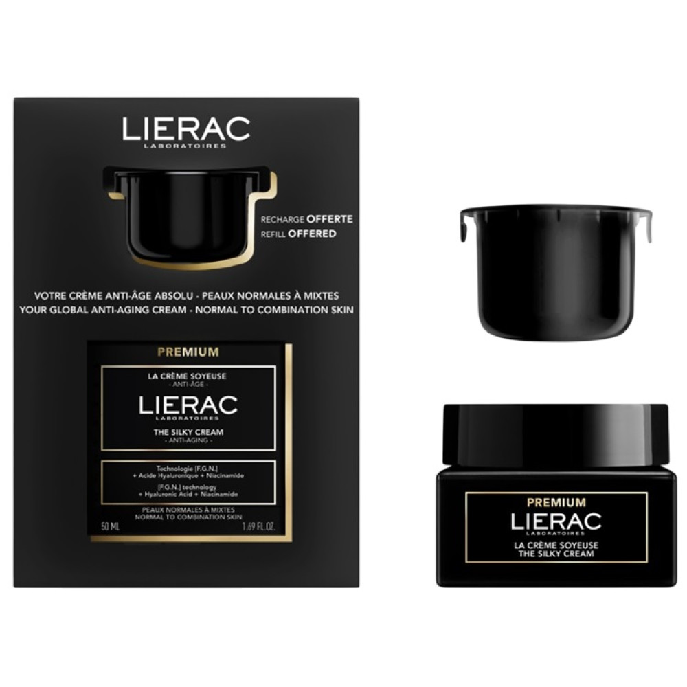 LIERAC PREMIUM КОМПЛЕКТ THE SILKY CREAM копринен крем за лице за нормална и комбинирана кожа 50 мл + ПЪЛНИТЕЛ 50 мл - Грижа за лицето