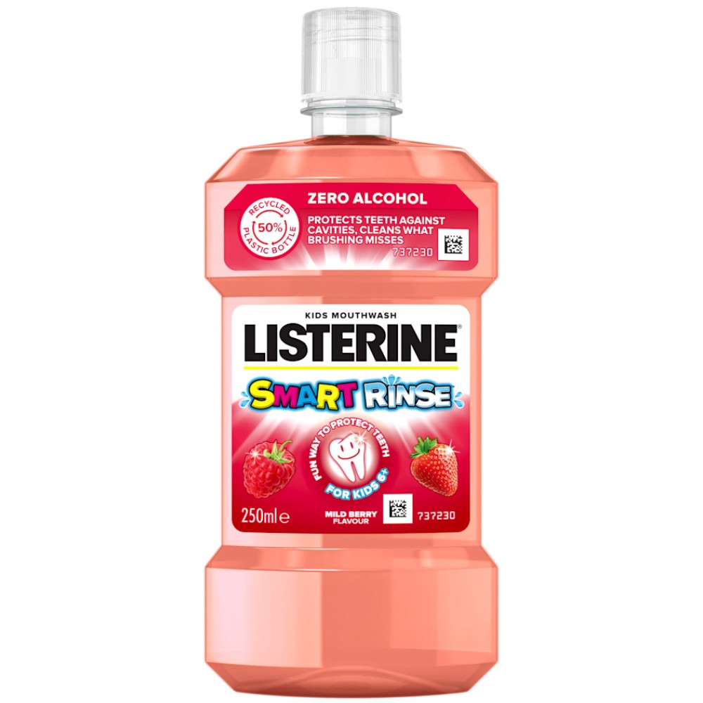ЛИСТЕРИН детска вода за уста SMART RINSE Mild Berry за деца над 6 години с вкус на ЯГОДА 250 мл - Орална хигиена