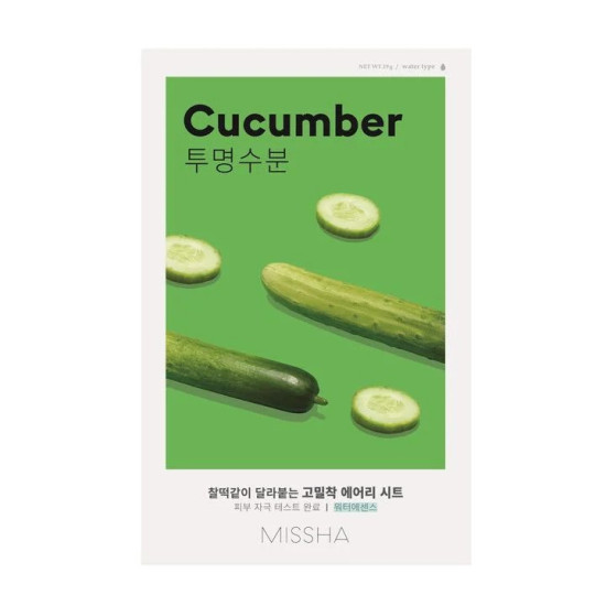 MISSHA CUCUMBER текстилна маска за лице с КРАСТАВИЦА за дехидратирана кожа 19 г
