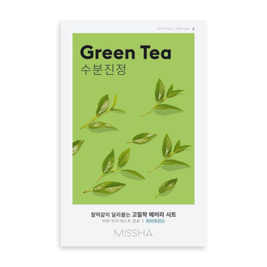 MISSHA GREEN TEA текстилна маска за лице със ЗЕЛЕН ЧАЙ за дехидратирана кожа 19 г