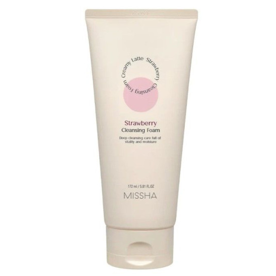 МИША Creamy Latte Foam STRAWBERRY почистваща пяна за лице ЯГОДА 172 мл