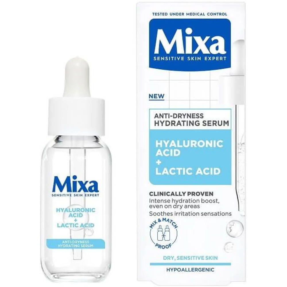 МИКСА HYALURONIC ACID + LACTIC ACID SERUM Хидратиращ серум за лице за суха и чувствителна кожа 30 мл - Грижа за лицето