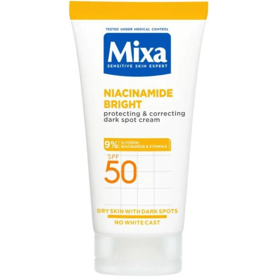 MIXA NIACINAMIDE BRIGHT SPF50 многофункционален защитен крем за лице за суха кожа с ниацинамид против пигментни петна 50 мл