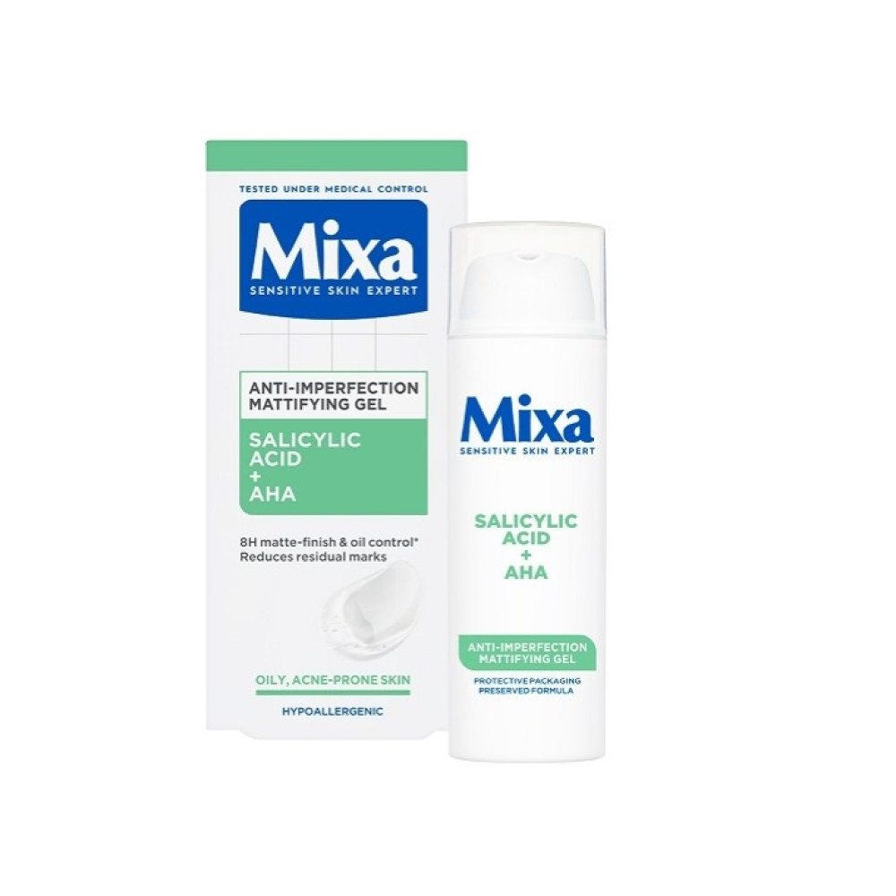 MIXA ANTI-IMPERFECTION MATTIFYING GEL SALICYLIC ACID + AHA матиращ флуид за лице срещу несъвършенства 50 мл