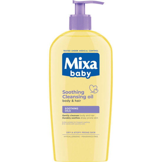MIXA BABY Soothing Cleansing Oil успокояващо бебешко измивно олио за коса и тяло със суха и атопична кожа 250 мл