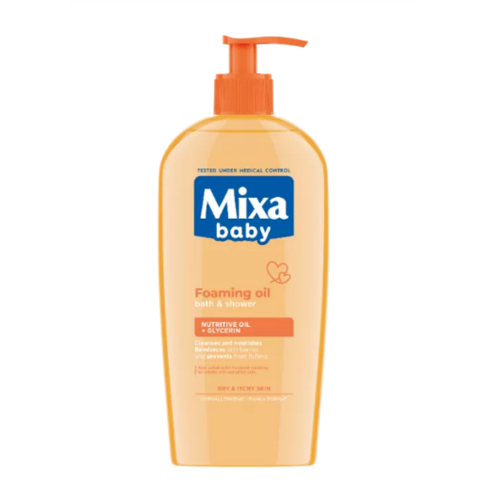 МИКСА BABY FOAMING OIL BATH & SHOWER бебешка гел-пяна за вана и душ с помпа 400 мл - Бебешка и детска козметика