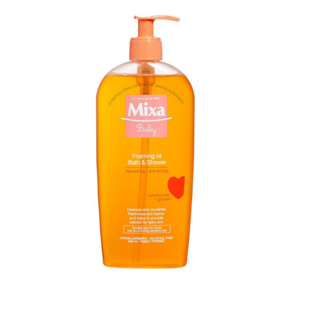 МИКСА BABY FOAMING OIL BATH & SHOWER бебешка гел-пяна за вана и душ с помпа 400 мл - Бебешка и детска козметика