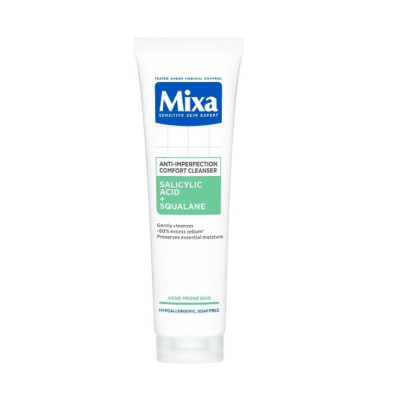 МИКСА SENSITIVE SKIN ANTI-IMPERFECTION COMFORT CLEANSER SALICYLIC ACID+SQUALANE почистващ гел за лице срещу несъвършенства 150мл