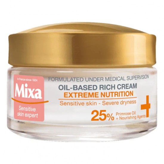 MIXA EXTREME NUTRITION OIL-BASED RICH CREAM интензивен богат подхранващ крем за лице за суха чувствителна кожа 25% глицерин 50мл