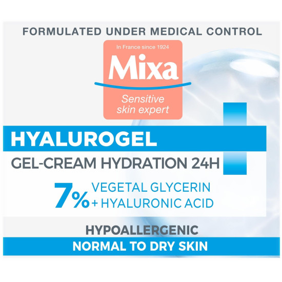 MIXA HYALUROGEL [LIGHT] хидратиращ крем за лице с хиалуронова киселина и 7% глицерин за нормална до суха кожа 50 мл