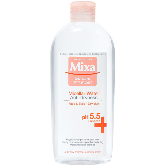 MIXA ANTI-DRYNESS мицеларна вода за лице против изсушаване за суха и чувствителна кожа 400 мл