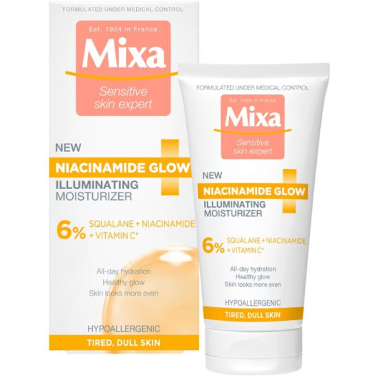 MIXA NIACINAMIDE GLOW хидратиращ крем за лице с ниацинамид витамин С и сквалан за уморена кожа и изравняване на тена 50 мл