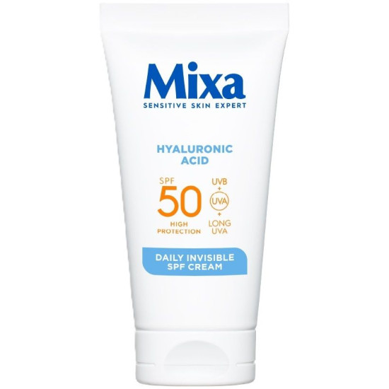 MIXA HYALURONIC ACID Daily Invisible SPF50 Cream хидратиращ ДНЕВЕН крем за лице с висока слънцезащита за чувствителна кожа 50 мл
