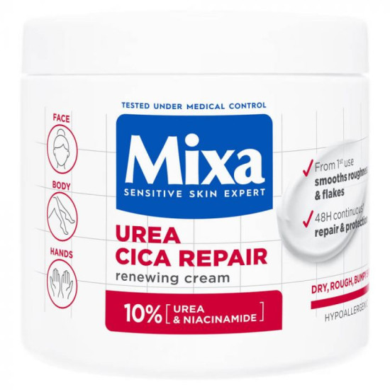 MIXA UREA CICA REPAIR+ възстановяващ крем за лице ръце и тяло с урея за груба и суха кожа 400 мл