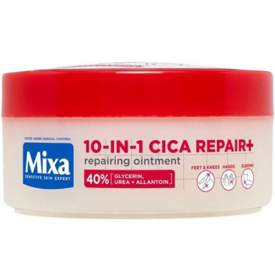 MIXA 10-in-1 CICA REPAIR+ възстановяващ крем-мехлем за ръце, лакти, колене и стъпала за суха, напукана и загрубяла кожа 150 мл