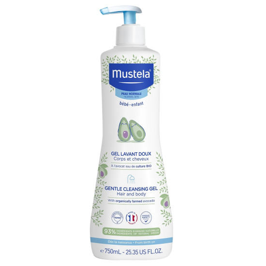 MUSTELA GENTLE CLEANSING GEL HAIR & BODY нежен измиващ гел за коса и тяло за бебета и деца с АВОКАДО 750 мл