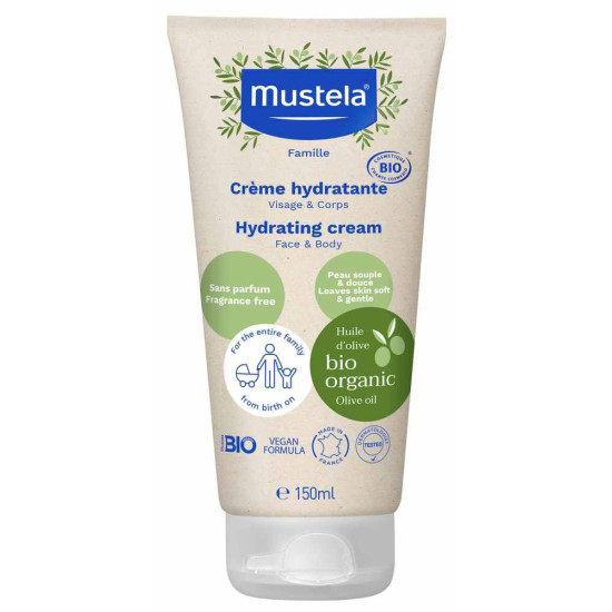 MUSTELA BIO ORGANIC Hydrating Cream Face & Body хидратиращ крем с маслиново масло за лице и тяло за цялото семейство 150 мл