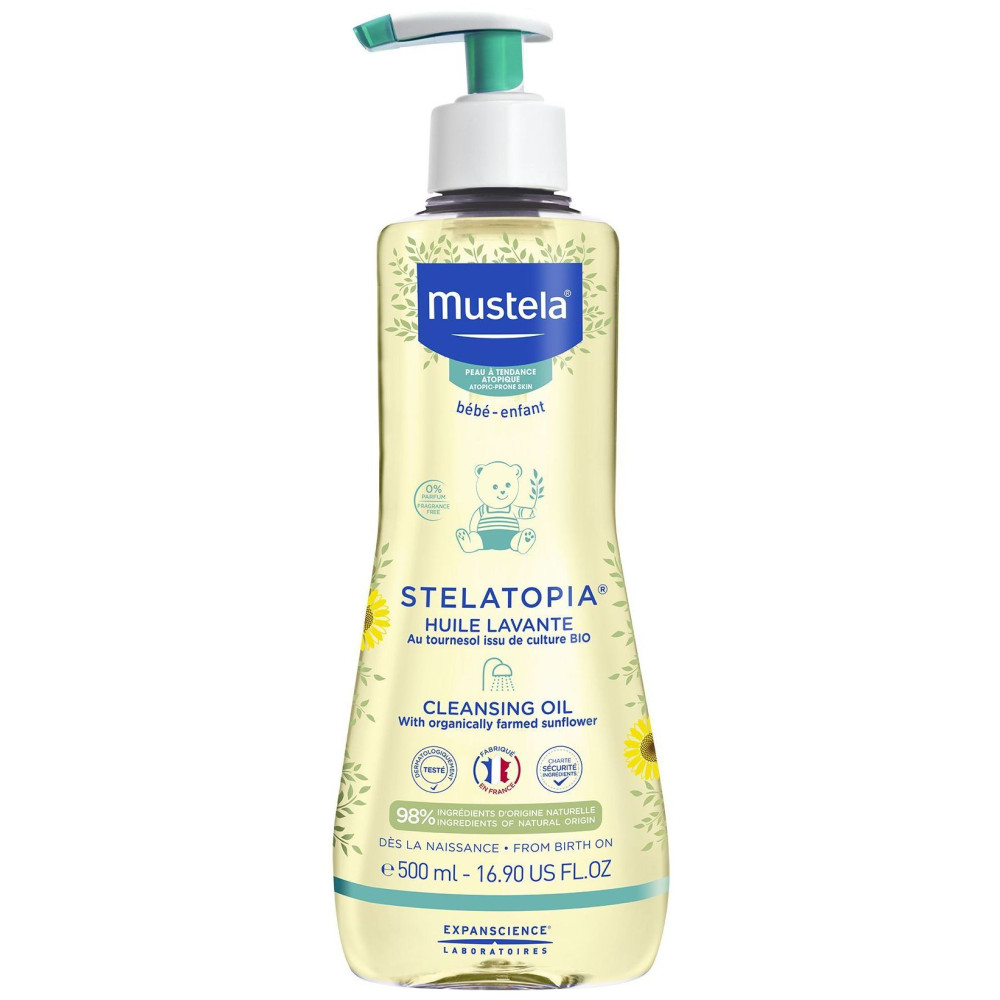Mustela Bebe Stelatopia Успокояващо и подхранващо душ олио, за новородени, бебета и деца за атопична кожа 500мл - Mustela Bebe Stelatopia Успокояващо и подхранващо душ олио, за новородени, бебета и деца за атопична кожа 500мл -