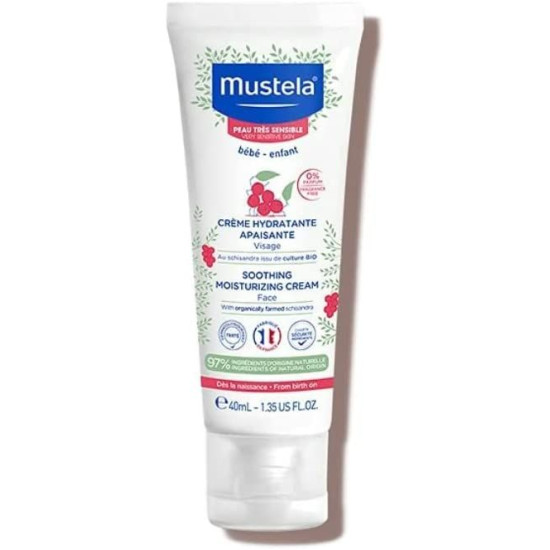 MUSTELA SOOTHING MOISTURISING FACE CREAM успокояващ крем за лице за чувствителна кожа за бебета и деца с ШИЗАНДРА 40 мл
