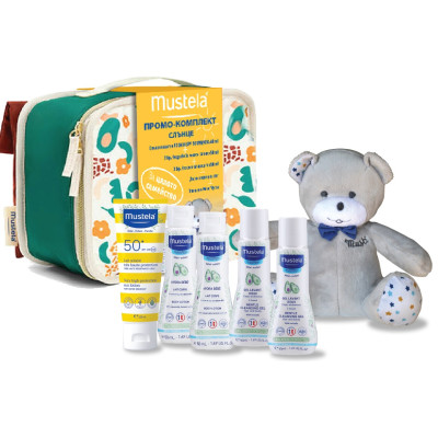 MUSTELA СЛЪНЦЕЗАЩИТЕН ПРОМО КОМПЛЕКТ СЛЪНЦЕ Лосион SPF50+ 40 мл + 4 бр мини продукти + Мече Мусти + Несесер