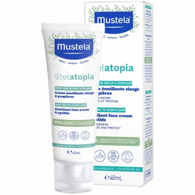 МУСТЕЛА STELATOPIA EMOLLIENT CREAM емолиентен крем за лице и клепачи за много суха към атопична кожа 40 мл