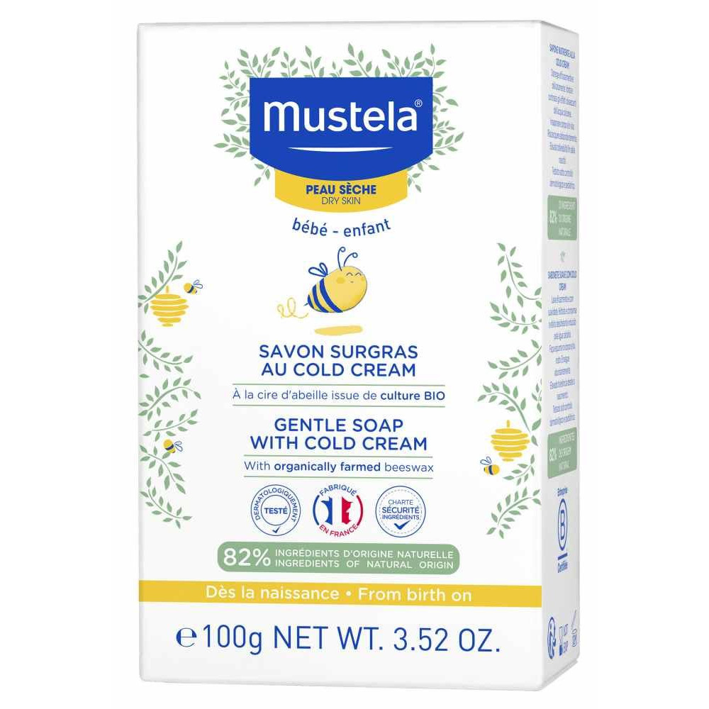 MUSTELA GENTLE SOAP WITH COLD CREAM нежен сапун с колд крем за суха кожа за бебета и деца 100 г