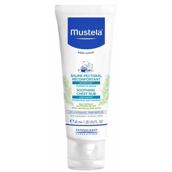MUSTELA SOOTHING CHEST RUB MOISTURIZES & SOOTHES успокояващ пекторален балсам за масаж на гърдите за бебета и деца 40 мл