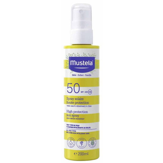 MUSTELA SUN Spray SPF50 UVB/UVA слънцезащитен спрей за лице и тяло за бебета и деца 200 мл