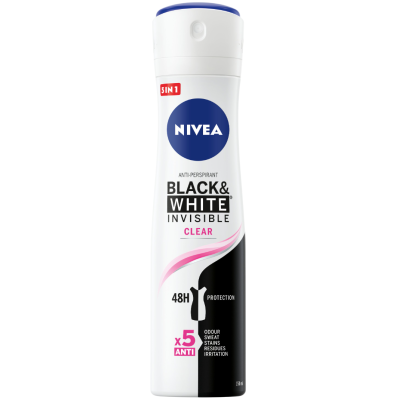 NIVEA DEO BLACK & WHITE INVISIBLE CLEAR 48H део спрей против изпотяване за жени 150 мл