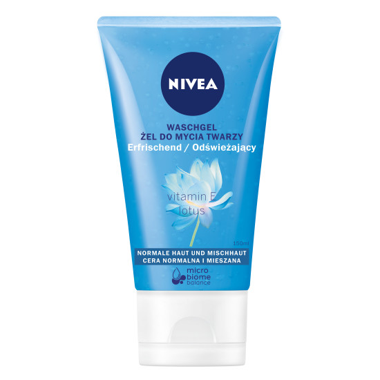 NIVEA REFRESHING освежаващ измивен гел за лице с екстракт от лотос за нормална и комбинирана кожа 150 мл