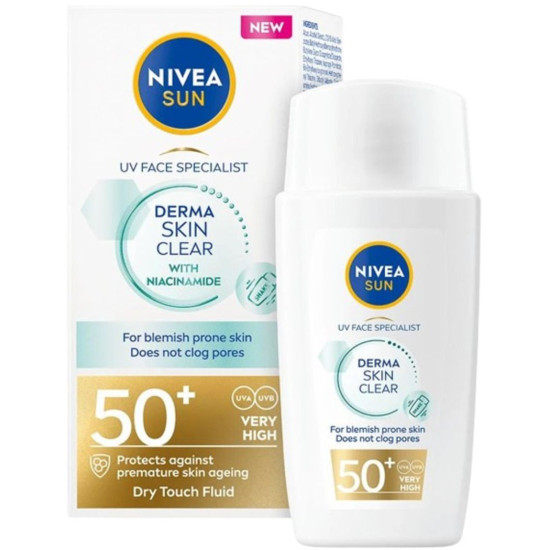 НИВЕА SUN DERMA SKIN CLEAR DRY TOUCH FLUID SPF50+ слънцезащитен флуид за лице за кожа склонна към несъвършенства 40 мл