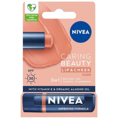NIVEA CARING BEAUTY LIP&CHEEK NUDE цветен балсам за устни и скули с SPF30 ТЕЛЕСЕН ЦВЯТ 4.8 г