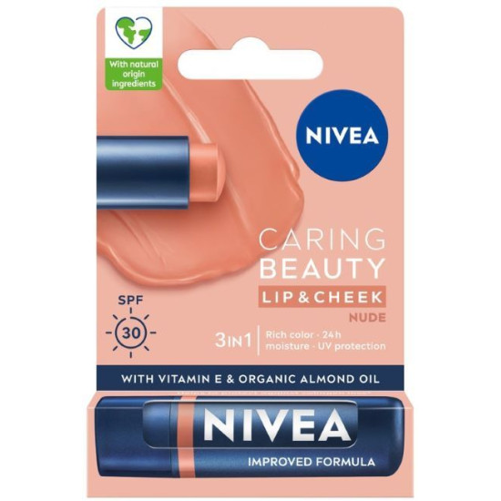 NIVEA CARING BEAUTY LIP&CHEEK NUDE цветен балсам за устни и скули с SPF30 ТЕЛЕСЕН ЦВЯТ 4.8 г