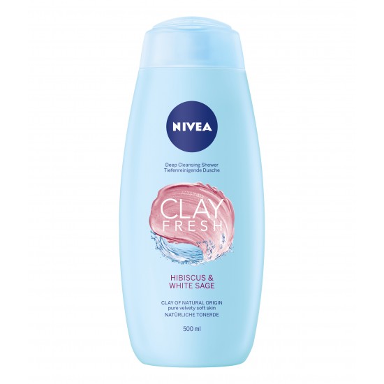 НИВЕА CLAY FRESH HIBISKUS & WHITE SAGE душ гел за тяло с флорален аромат 500 мл