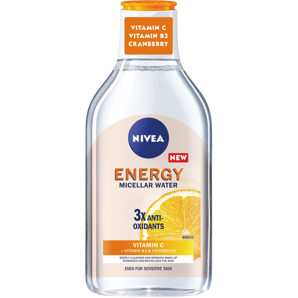 NIVEA ENERGIZING мицеларна вода за лице с аминокиселини и антиоксиданти /Витамин С,ниацинамид и червена боровинка/ 400 мл