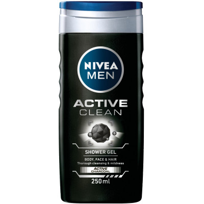 НИВЕА MEN ACTIVE CLEAN ревитализиращ душ гел за тяло, лице и коса за мъже 250 мл