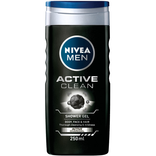 NIVEA MEN ACTIVE CLEAN ревитализиращ душ гел за тяло, лице и коса за мъже 250 мл