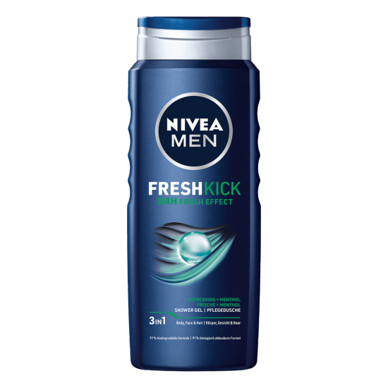 НИВЕА MEN FRESH KICK освежаващ душ гел за лице, коса и тяло за мъже 250 мл
