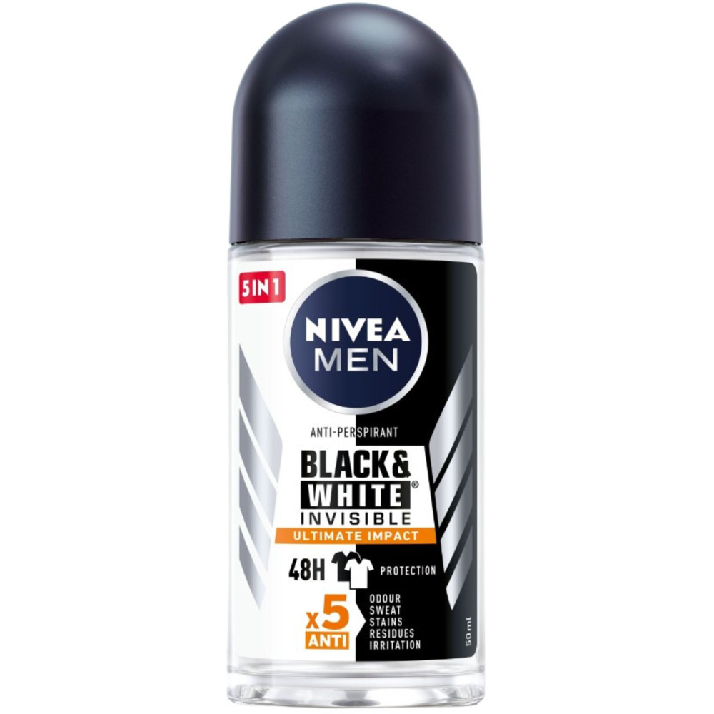 НИВЕА MEN DEO INVISIBLE BLACK & WHITE ULTIMATE IMPACT 48H део рол-он против изпотяване за мъже 50 мл - Грижа за тялото НИВЕА MEN DEO INVISIBLE BLACK & WHITE ULTIMATE IMPACT 48H део рол-он против изпотяване за мъже 50 мл - Грижа за тялото
