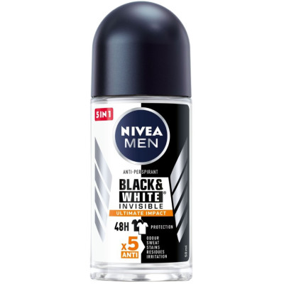 НИВЕА MEN DEO INVISIBLE BLACK & WHITE ULTIMATE IMPACT 48H део рол-он против изпотяване за мъже 50 мл