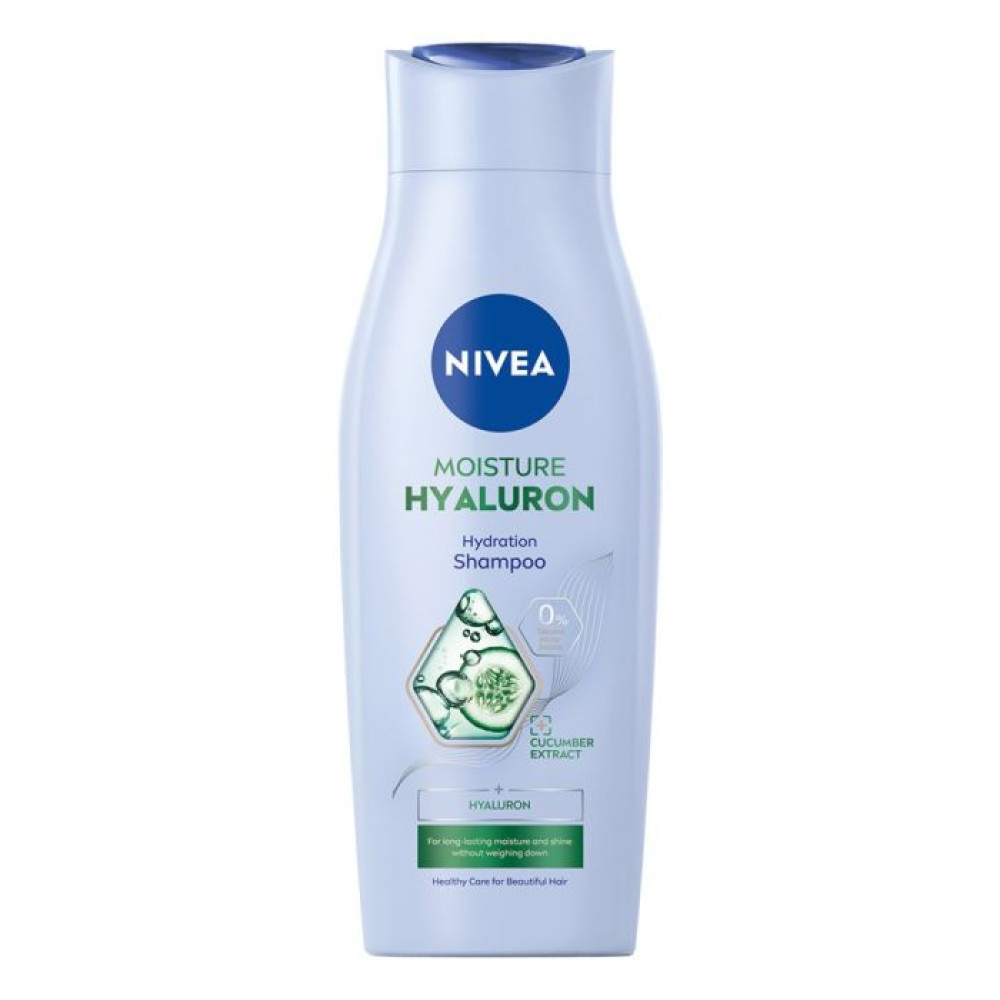 НИВЕА HAIR MOISTURE HYALURON хидратиращ шампоан с екстракт от краставица и Хиалурон 400 мл - Грижа за косата НИВЕА HAIR MOISTURE HYALURON хидратиращ шампоан с екстракт от краставица и Хиалурон 400 мл - Грижа за косата