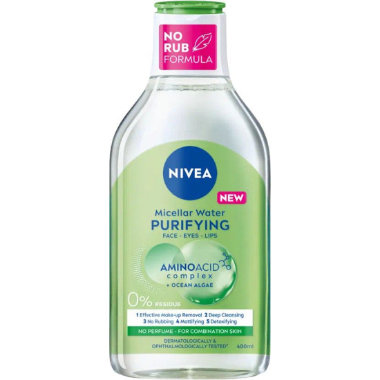 NIVEA MICELLAR PURIFYING мицеларна вода за лице с аминокиселинен комплекс и океански водорасли 400 мл